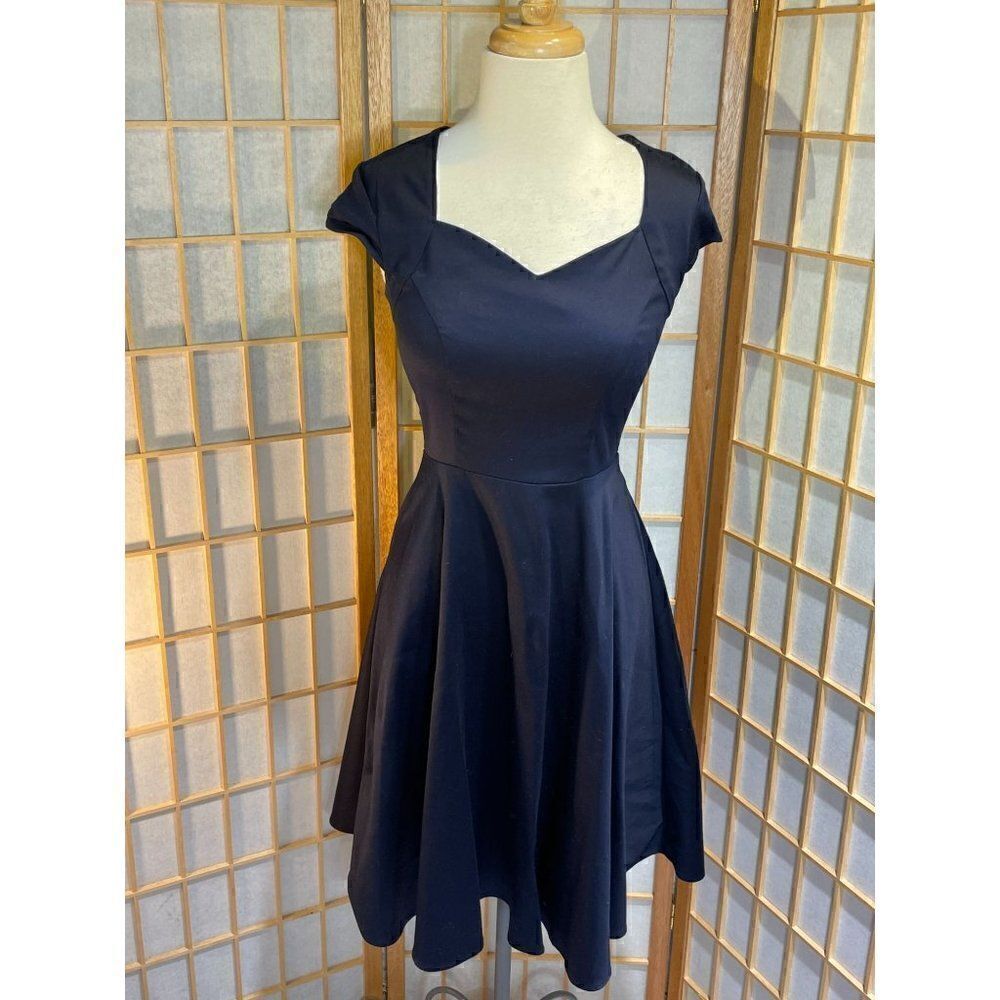 NWT MuaDress XS Navy Fit And Flare Dress Cap Sleeve